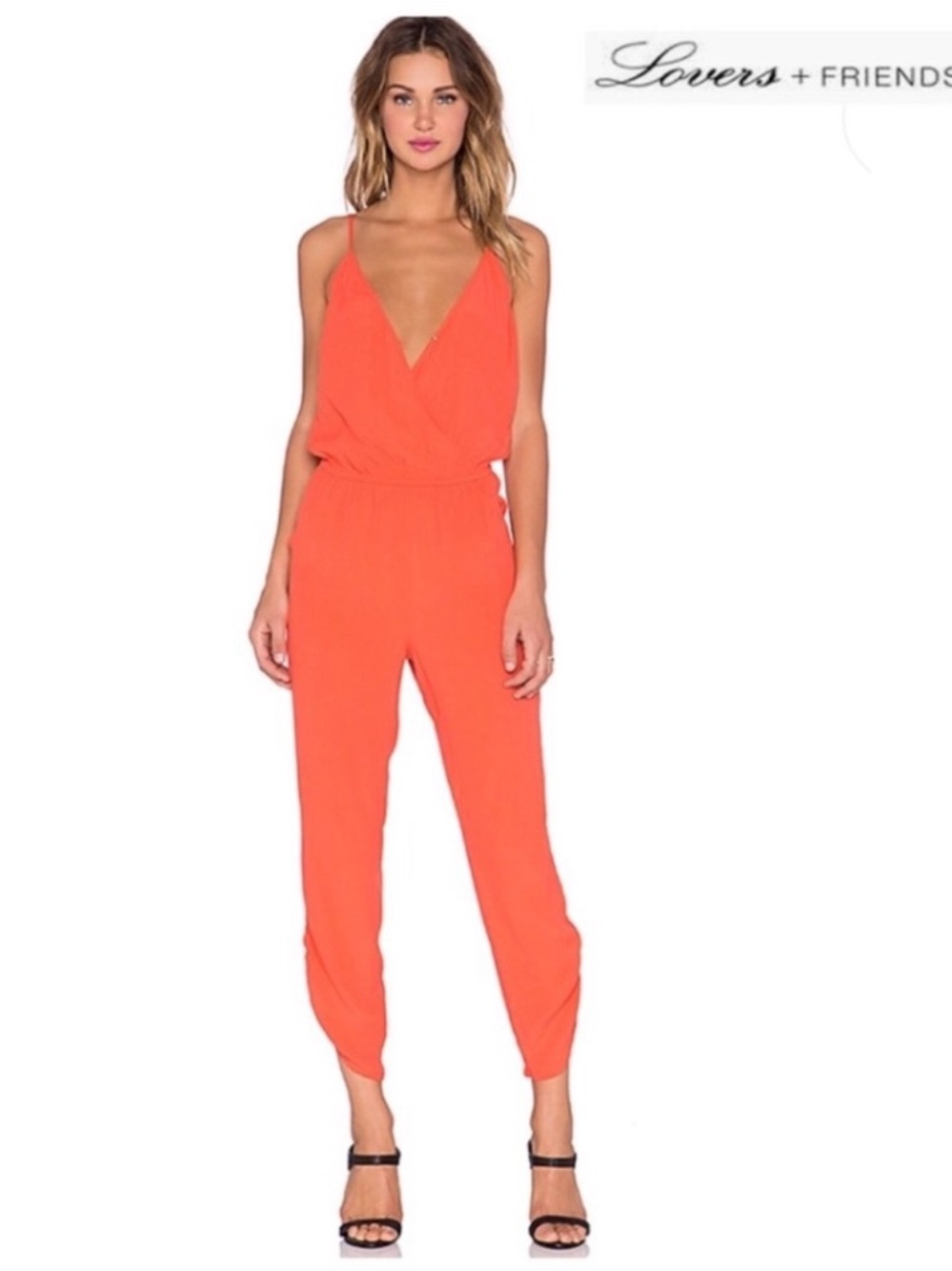 Lovers + Friends Jubilee Terracotta-Orange V-Neck Sleeveless Jumpsuit